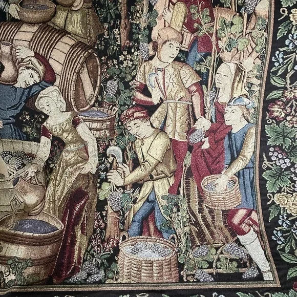 Les Vendanges Grape Harvest / Wonen Tapestry Wall Art Hanging 52” X 74”